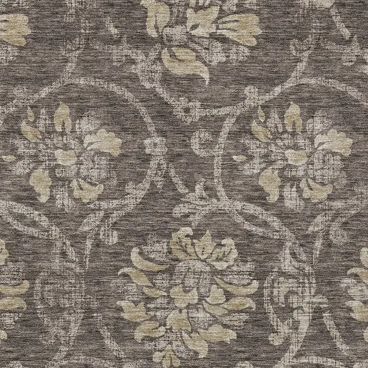 8' X 10' Brown Beige And Taupe Floral Washable Indoor Outdoor Area Rug