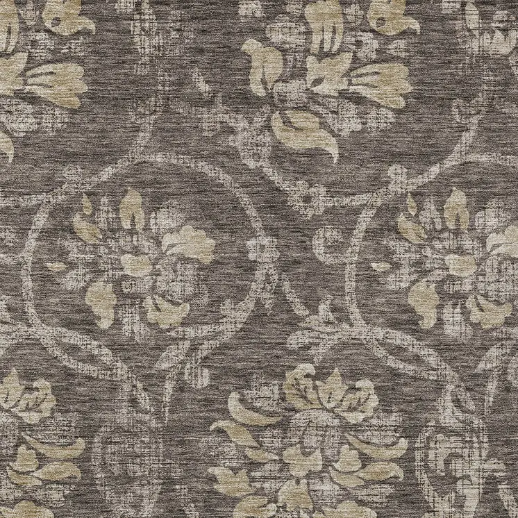 10' X 14' Brown Beige And Taupe Floral Washable Indoor Outdoor Area Rug