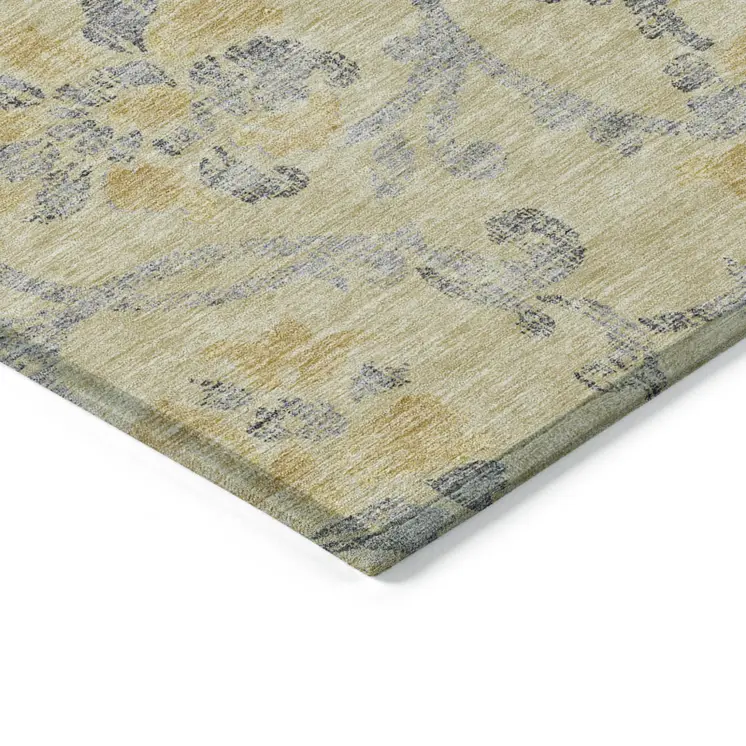 5' X 8' Gold Gray And Charcoal Floral Washable Indoor Outdoor Area Rug