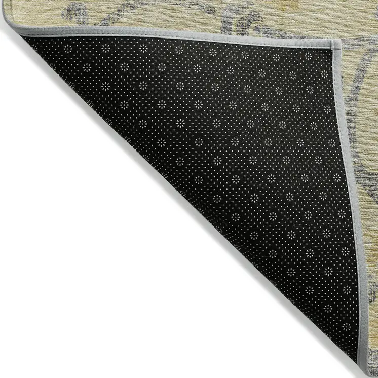 8' X 10' Gold Gray And Charcoal Floral Washable Indoor Outdoor Area Rug