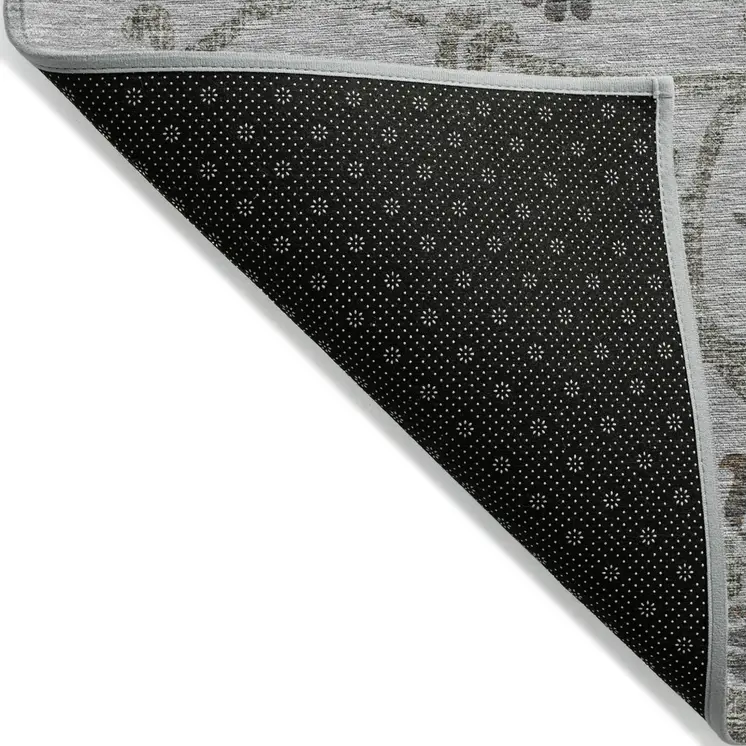 5' X 8' Gray Charcoal And Taupe Floral Washable Indoor Outdoor Area Rug