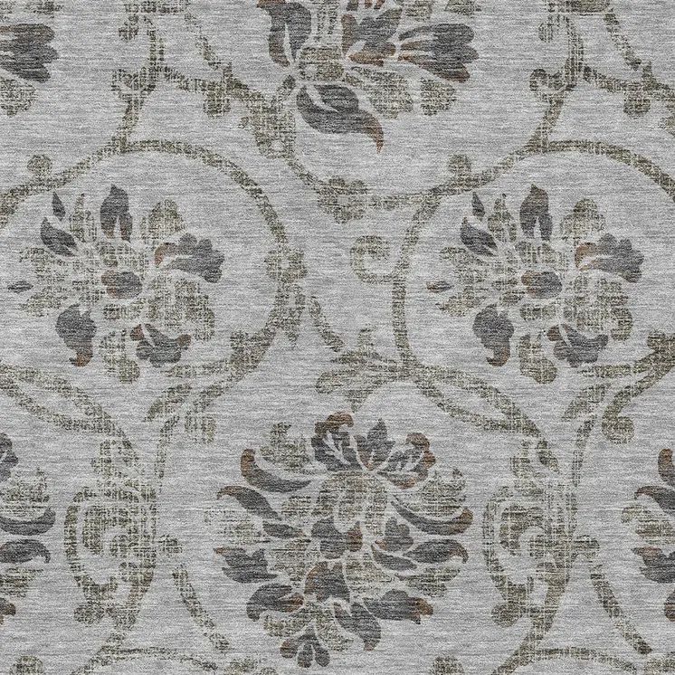 8' X 10' Gray Charcoal And Taupe Floral Washable Indoor Outdoor Area Rug