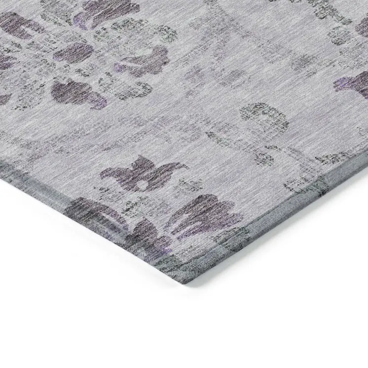 5' X 8' Lavender Purple And Gray Floral Washable Indoor Outdoor Area Rug