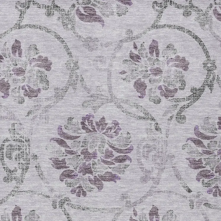 5' X 8' Lavender Purple And Gray Floral Washable Indoor Outdoor Area Rug