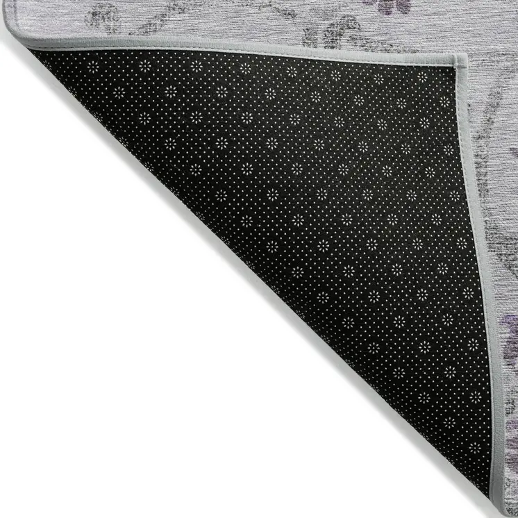 8' X 10' Lavender Purple And Gray Floral Washable Indoor Outdoor Area Rug
