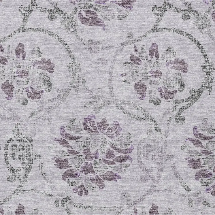 9' X 12' Lavender Purple And Gray Floral Washable Indoor Outdoor Area Rug