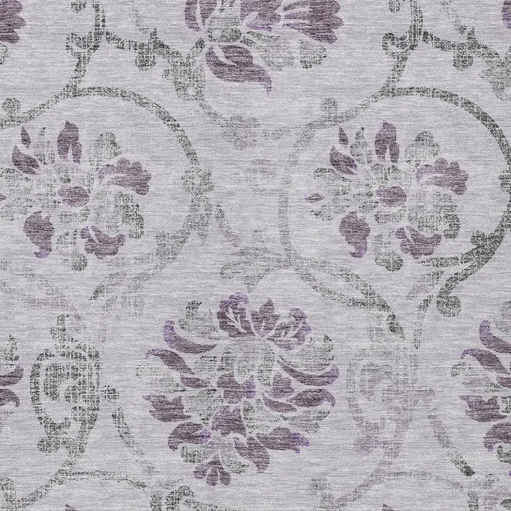 10' X 14' Lavender Purple And Gray Floral Washable Indoor Outdoor Area Rug