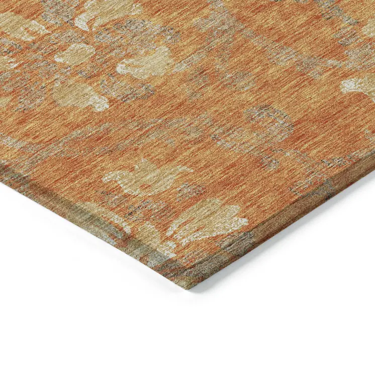 8' X 10' Orange Gray And Beige Floral Washable Indoor Outdoor Area Rug