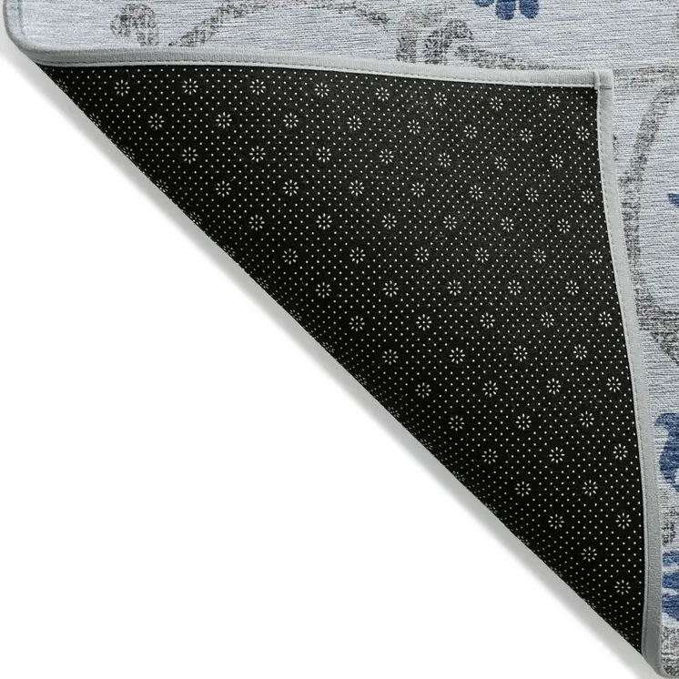 10' X 14' Sky Blue And Gray Floral Washable Indoor Outdoor Area Rug