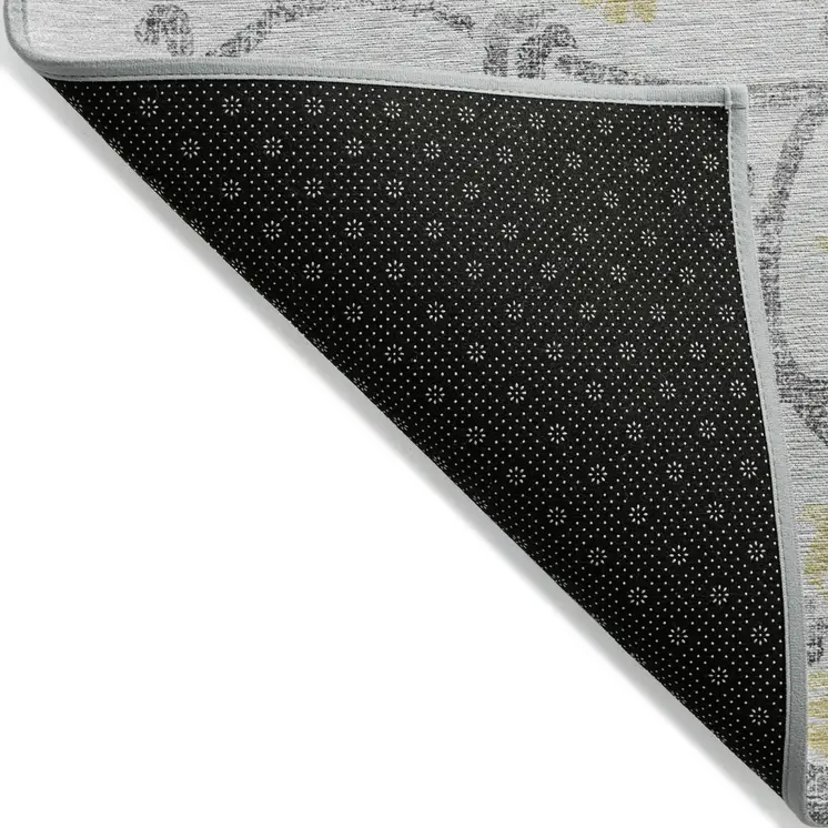 8' X 10' Silver Gray And Gold Floral Washable Indoor Outdoor Area Rug