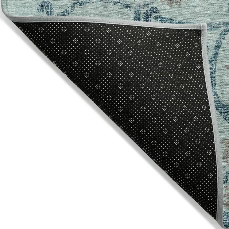 8' X 10' Teal Blue Gray And Aqua Floral Washable Indoor Outdoor Area Rug