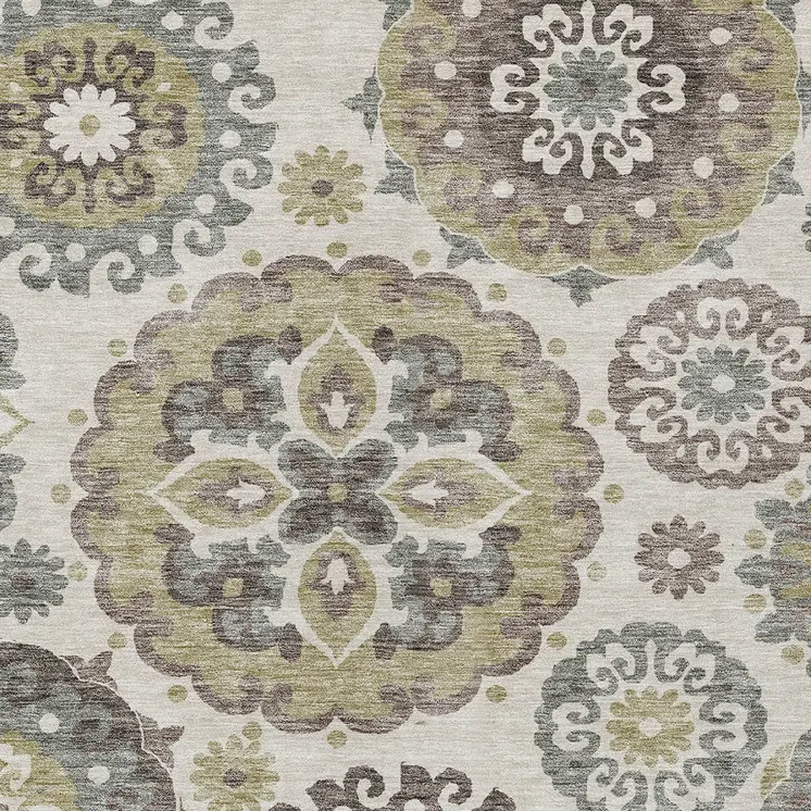 10' X 14' Beige Taupe And Brown Floral Medallion Washable Indoor Outdoor Area Rug