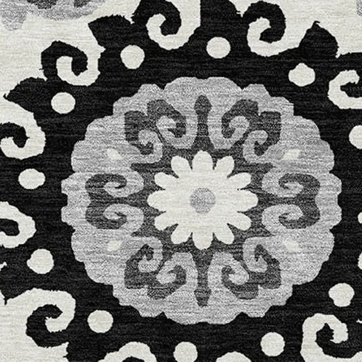 9' X 12' Black Gray And Silver Floral Medallion Washable Indoor Outdoor Area Rug