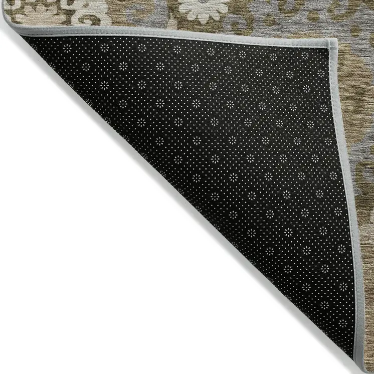 5' X 8' Brown Ivory And Beige Floral Medallion Washable Indoor Outdoor Area Rug