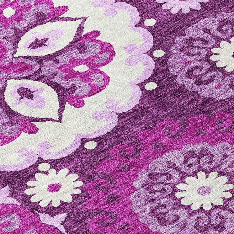5' X 8' Eggplant And Mauve Floral Medallion Washable Indoor Outdoor Area Rug