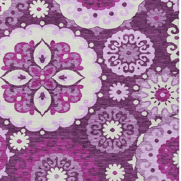 8' X 10' Eggplant And Mauve Floral Medallion Washable Indoor Outdoor Area Rug