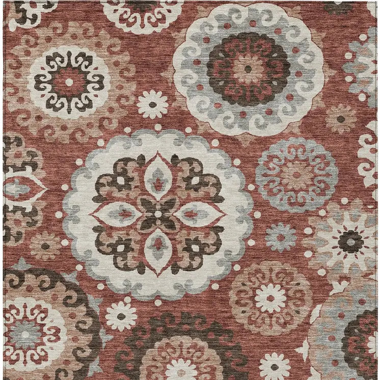3' X 5' Orange Taupe And Gray Floral Medallion Washable Indoor Outdoor Area Rug