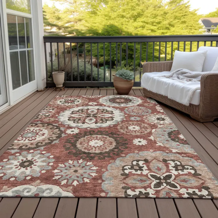 3' X 5' Orange Taupe And Gray Floral Medallion Washable Indoor Outdoor Area Rug