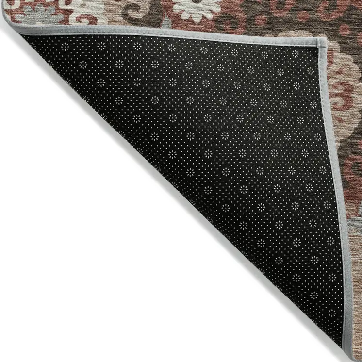 8' X 10' Orange Taupe And Gray Floral Medallion Washable Indoor Outdoor Area Rug