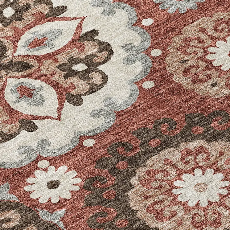8' X 10' Orange Taupe And Gray Floral Medallion Washable Indoor Outdoor Area Rug
