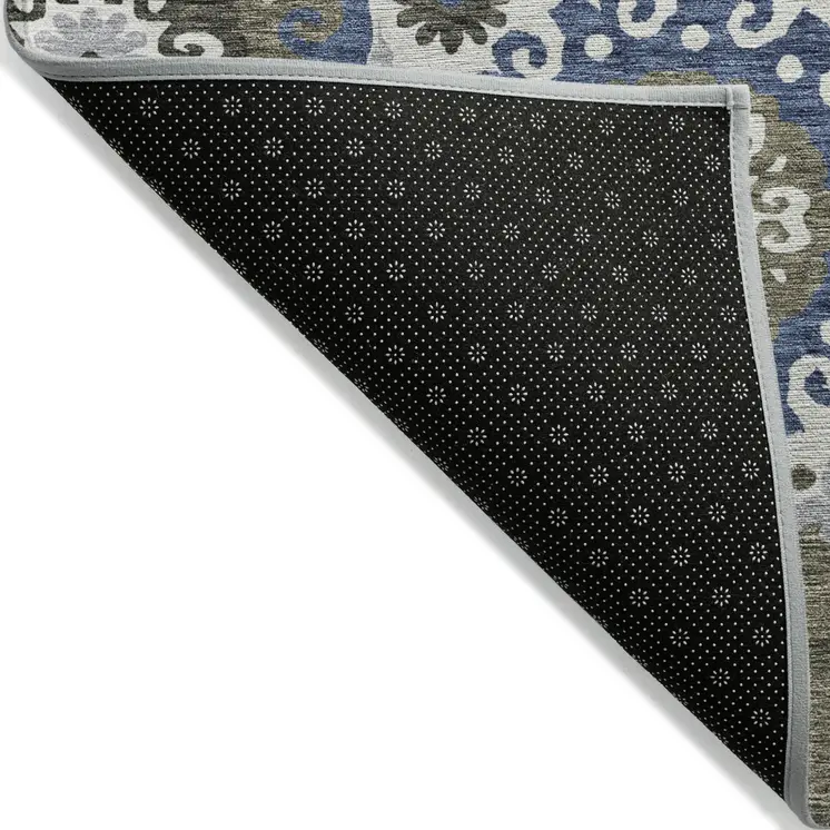 5' X 8' Pewter Silver And Gray Floral Medallion Washable Indoor Outdoor Area Rug