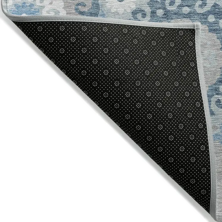 9' X 12' Sky Blue And Denim Blue Floral Medallion Washable Indoor Outdoor Area Rug
