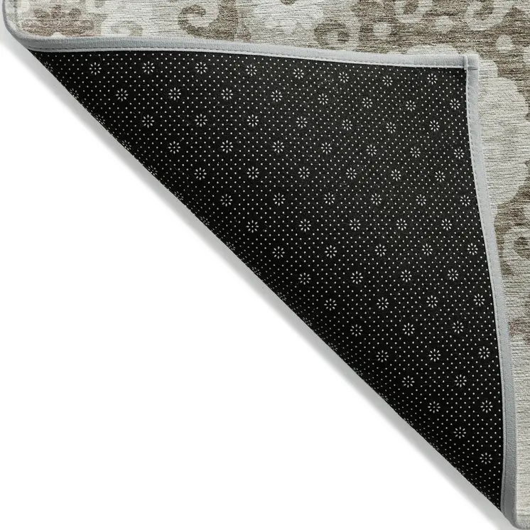 10' X 14' Taupe Beige And Brown Floral Medallion Washable Indoor Outdoor Area Rug