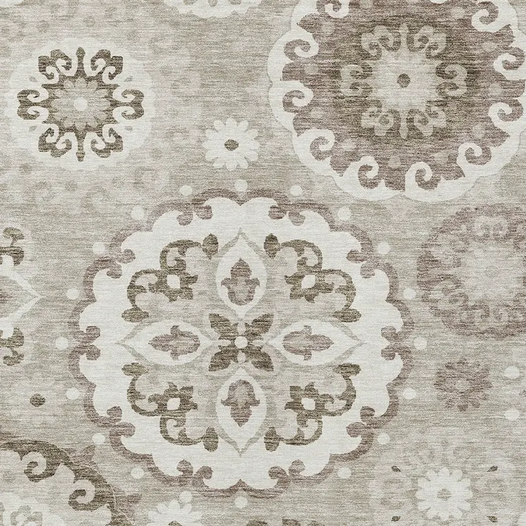 10' X 14' Taupe Beige And Brown Floral Medallion Washable Indoor Outdoor Area Rug