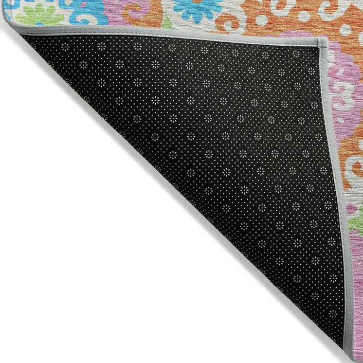 10' X 14' White Orange And Teal Blue Floral Medallion Washable Indoor Outdoor Area Rug