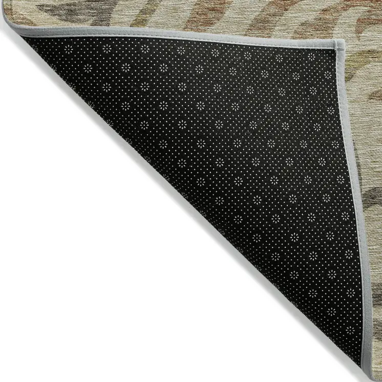 9' X 12' Beige Taupe And Copper Floral Washable Indoor Outdoor Area Rug