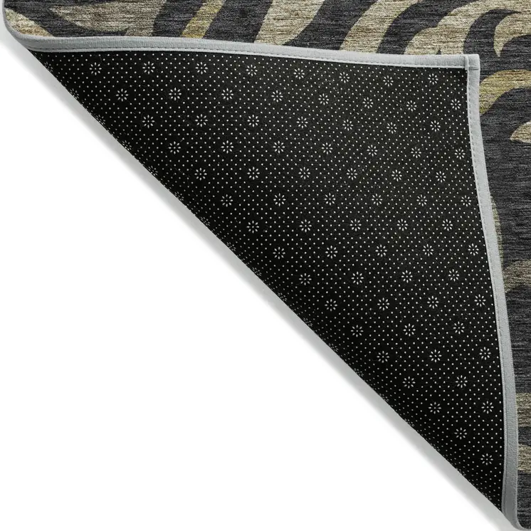 5' X 8' Black Taupe And Gold Floral Washable Indoor Outdoor Area Rug
