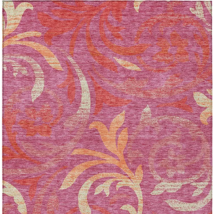 5' X 8' Blush Orange And Ivory Floral Washable Indoor Outdoor Area Rug