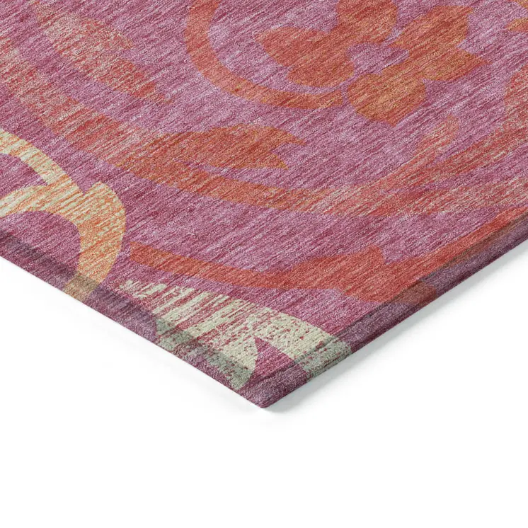 5' X 8' Blush Orange And Ivory Floral Washable Indoor Outdoor Area Rug