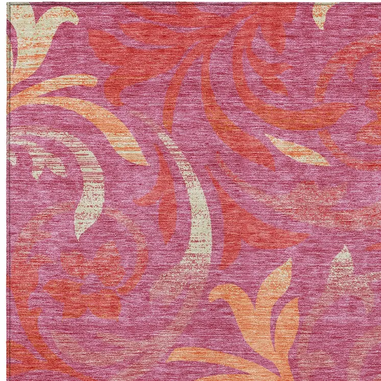5' X 8' Blush Orange And Ivory Floral Washable Indoor Outdoor Area Rug