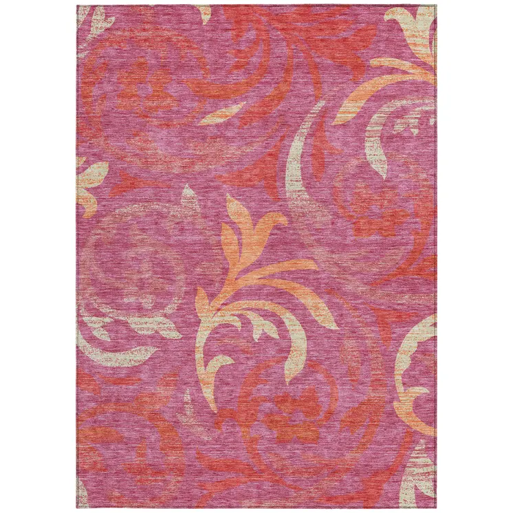 10' X 14' Blush Orange And Ivory Floral Washable Indoor Outdoor Area Rug