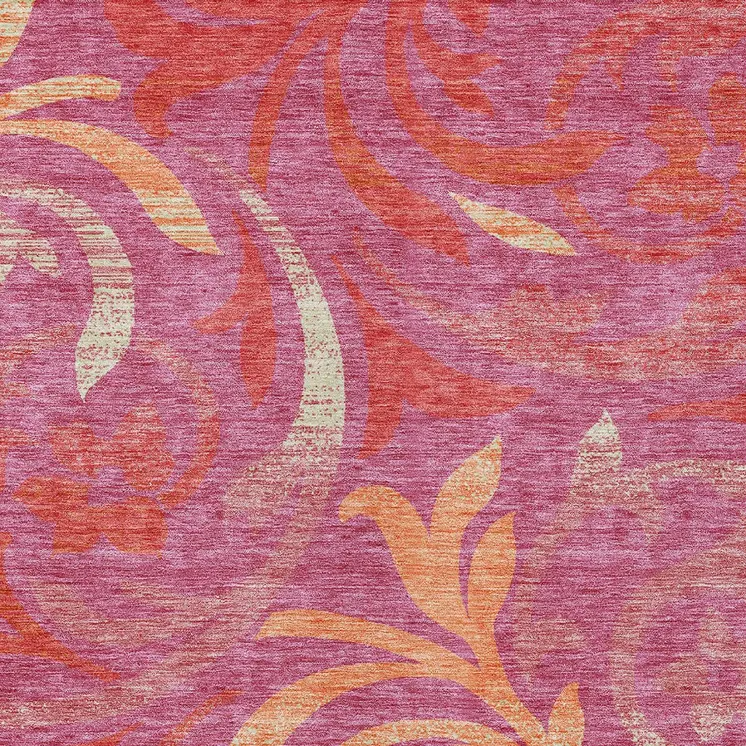 10' X 14' Blush Orange And Ivory Floral Washable Indoor Outdoor Area Rug