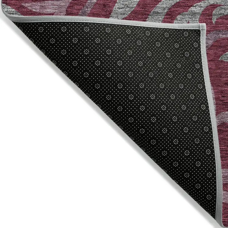 9' X 12' Red Gray And Silver Floral Washable Indoor Outdoor Area Rug