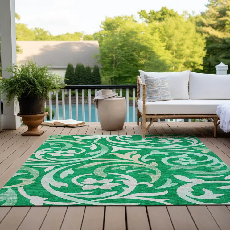 3' X 5' Mint Green And Ivory Floral Washable Indoor Outdoor Area Rug