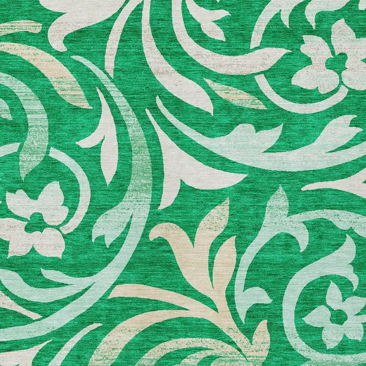5' X 8' Mint Green And Ivory Floral Washable Indoor Outdoor Area Rug