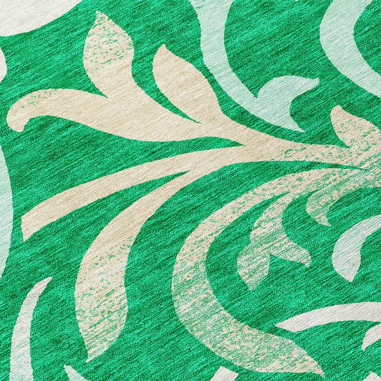 8' Mint Green And Ivory Round Floral Washable Indoor Outdoor Area Rug