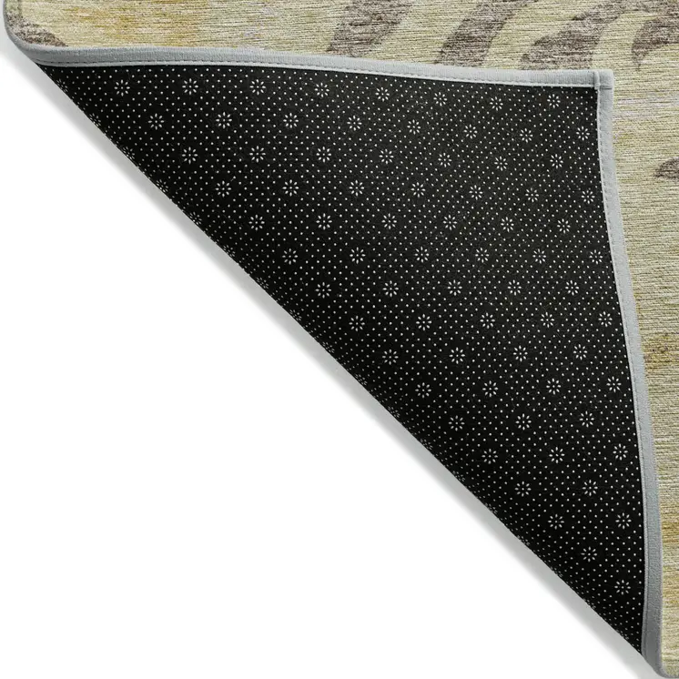 8' X 10' Gold Beige And Taupe Floral Washable Indoor Outdoor Area Rug