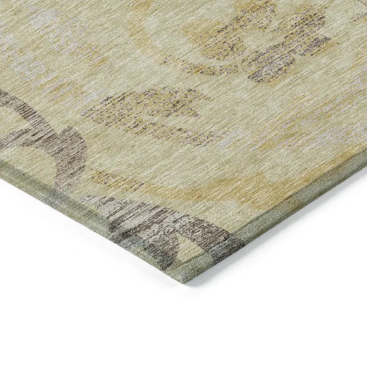 8' X 10' Gold Beige And Taupe Floral Washable Indoor Outdoor Area Rug