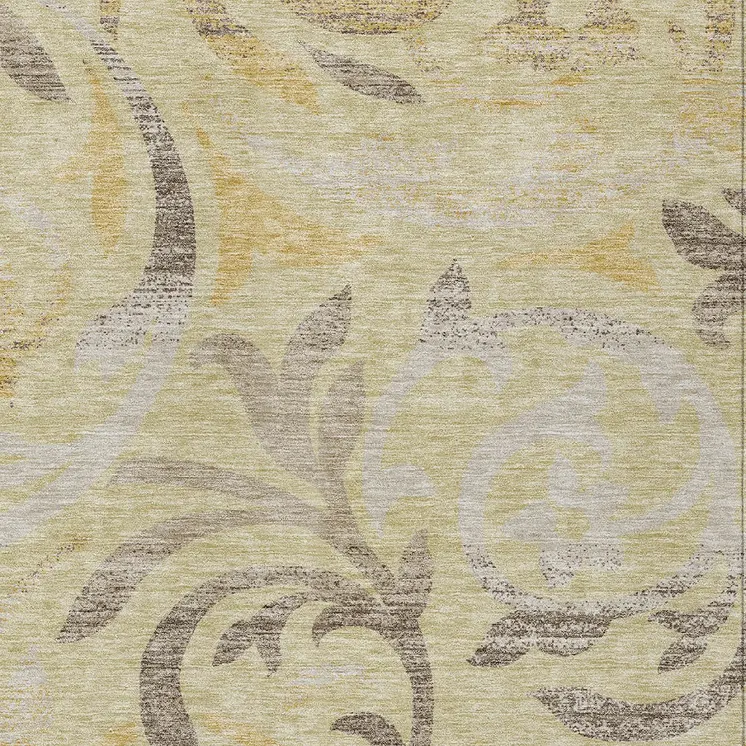 8' X 10' Gold Beige And Taupe Floral Washable Indoor Outdoor Area Rug