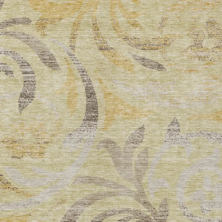 9' X 12' Gold Beige And Taupe Floral Washable Indoor Outdoor Area Rug