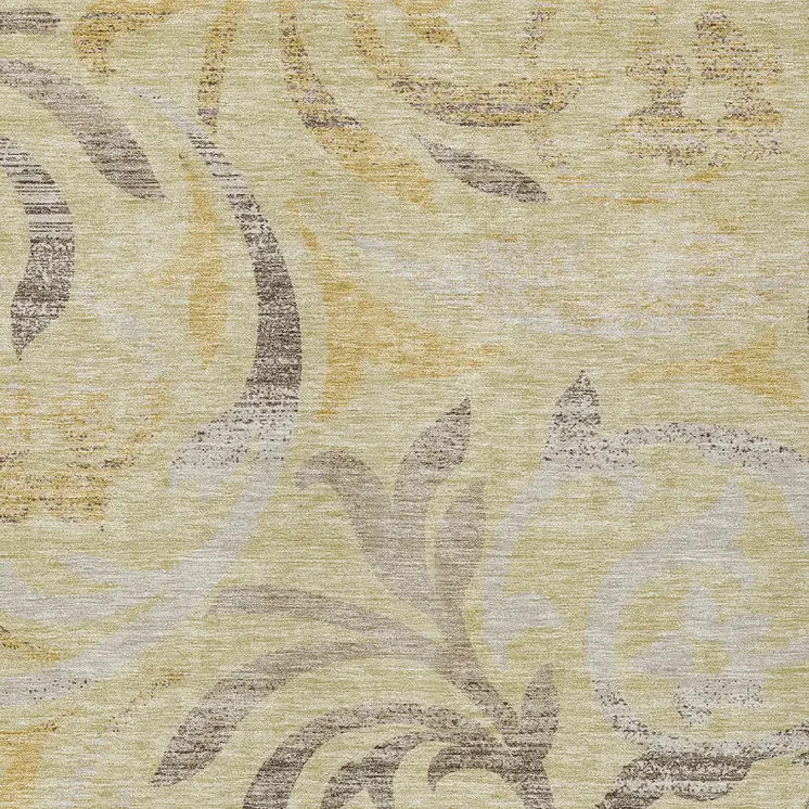 10' X 14' Gold Beige And Taupe Floral Washable Indoor Outdoor Area Rug
