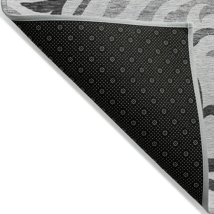 8' X 10' Gray Charcoal And Silver Floral Washable Indoor Outdoor Area Rug