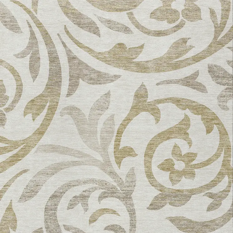 3' X 5' Ivory Beige And Taupe Floral Washable Indoor Outdoor Area Rug