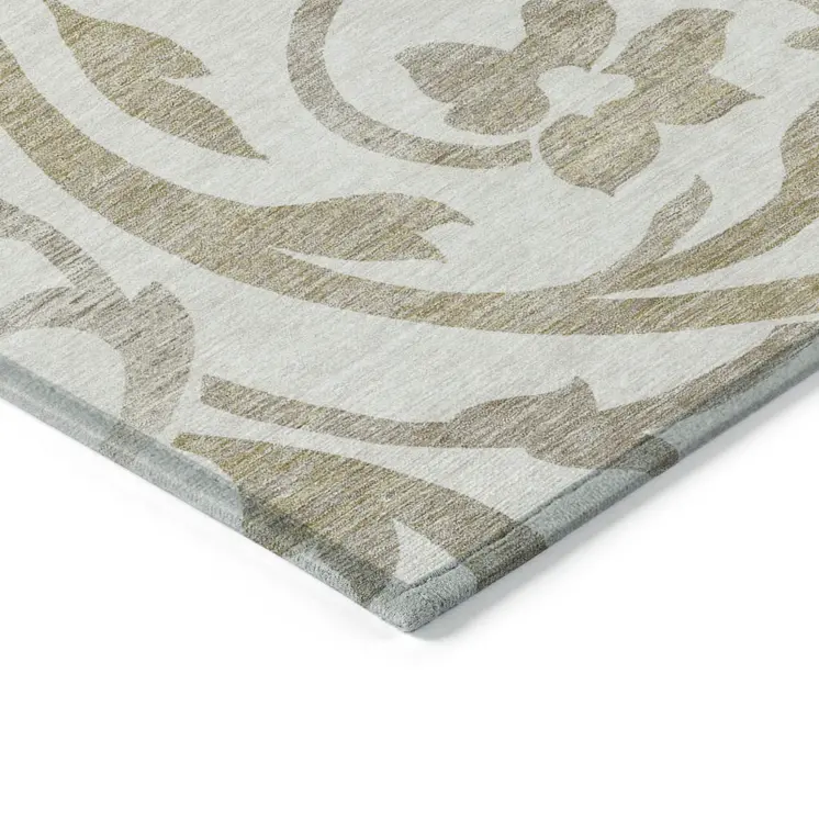 5' X 8' Ivory Beige And Taupe Floral Washable Indoor Outdoor Area Rug