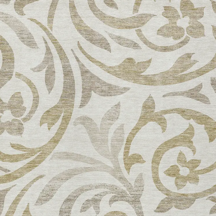 5' X 8' Ivory Beige And Taupe Floral Washable Indoor Outdoor Area Rug