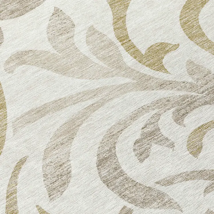 8' Ivory Beige And Taupe Round Floral Washable Indoor Outdoor Area Rug